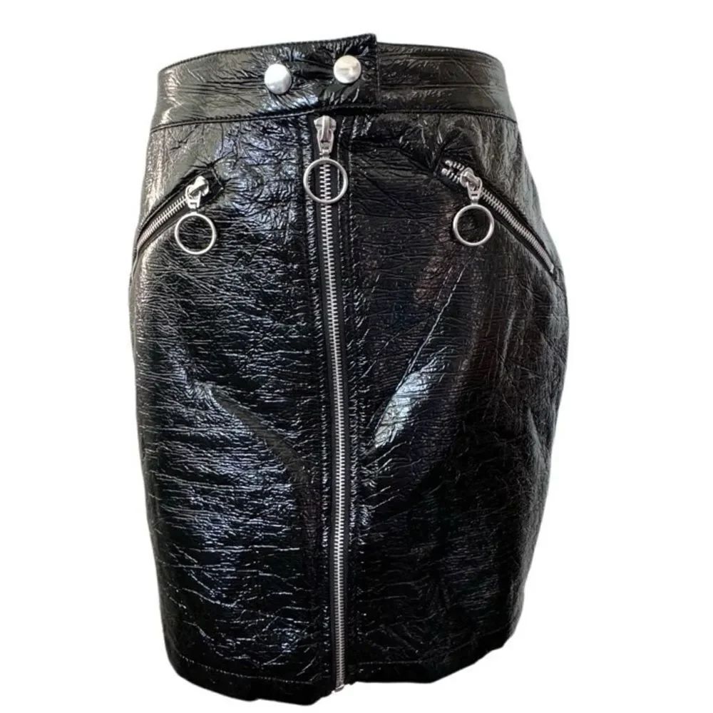 Haute Monde Black Skirt Faux Leather Silver Zipper Mini indie Sleeze medium